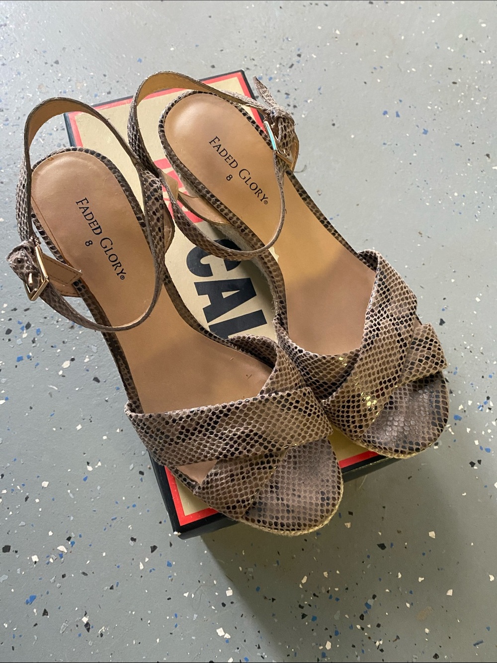 Faded Glory Taupe Snake-Print Wedge Sandals